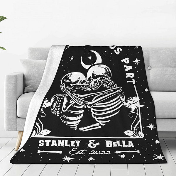 Personalized  Till Death Do Us Part Couple Skull Gothic Style Fleece Blanket Valentine's Day Gift for Couple