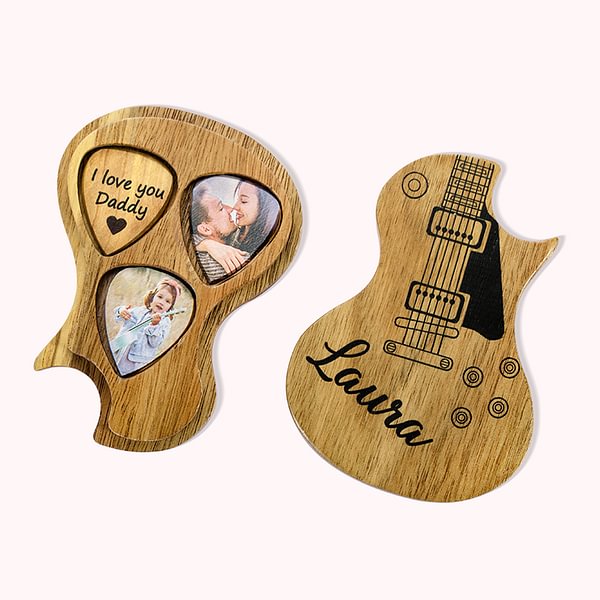 Personalized Wooden Guitar Picks with Storage Case with Text Photo Gift for Guitar Player Musician Birthday Gift Idea