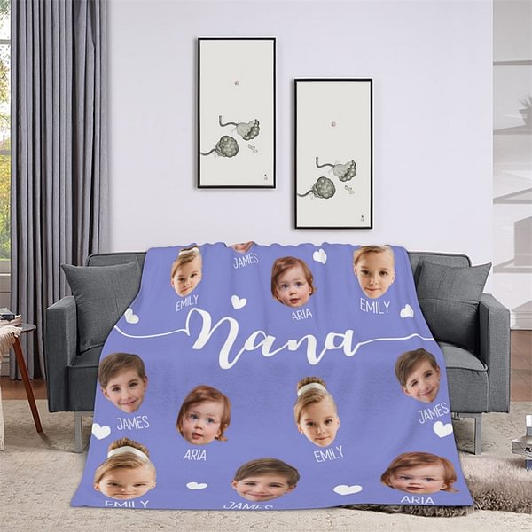 Personalized 1-10 Baby Face Photo Soft Fleece Blanket with Title and Names Father's Day Mother's Day Gift for Parents Grandparents