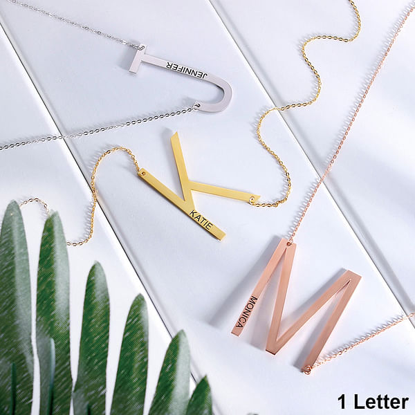Large Sideways Initial Necklace Engraved Name