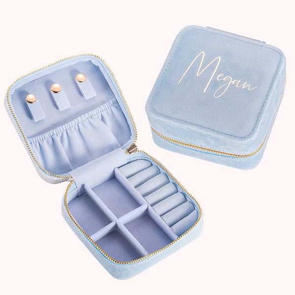 100% Italian Velvet Personalized Portable Jewelry Case with Name Travel Jewelry Box