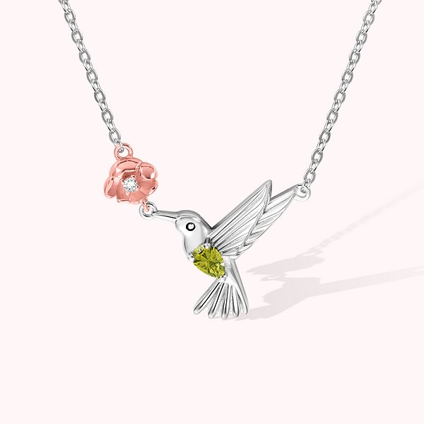 Personalized Hummingbird with Birth Flower and Birthstone Necklace for Mother's Day Jewelry Gifts