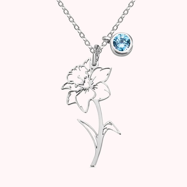 Personalized Hollow Birth Flower Necklace with Birthstone Charm Mother's Day Birthday for Women