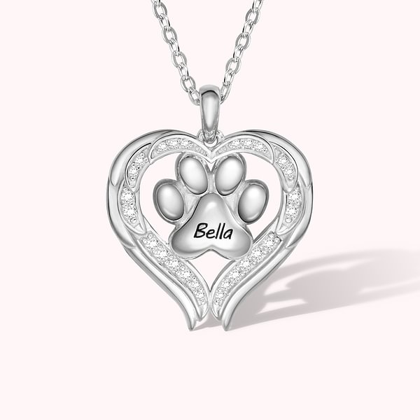 Personalized Paw Print Angel Wing Memorial Necklace