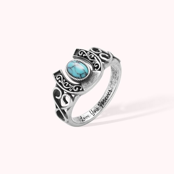 Personalized Bohemian Vintage Horseshoe Ring with Engraved Text Turquoise Lucky Jewelry Birthday Valentine's Day Gift for Family Friend Couple