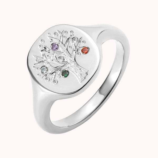 Family Tree Signet Ring With Birthstones