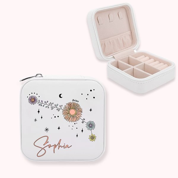 Personalized Zodiac Floral Constellations Jewelry Box Case Birthday Gifts for Woman