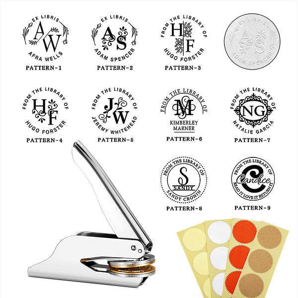 Personalized Book Embosser Stamp Ex Libris Library Embossing Stamp Hand Held Embosser with Initials & Name Christmas Gift for Books Lover Reader