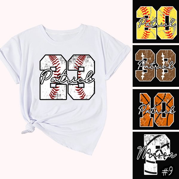 Personalized Baseball Basketball Soccer Volleyball Softball T-Shirt with Number and Name Gift for Sport Lover