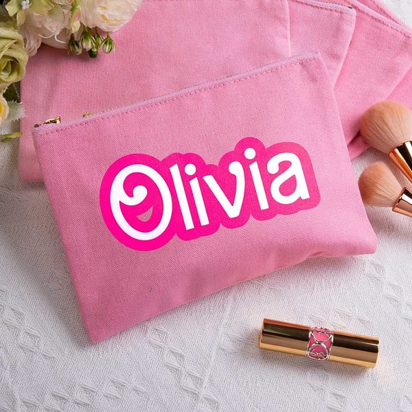 Personalized Pink Cosmetic Bag Travel Toiletry Pencil Pouch with Name for Bridal Shower Mother's Day Birthday Gift for Bridesmaid Mother Sister