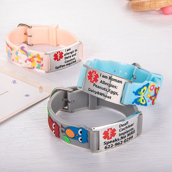 Personalized Cartoon Medical Alert Identification Silicone Bracelet for Kids