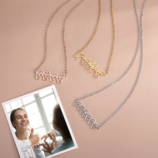 Personalized American Sign Language Necklace with Fingerspelling Name Charm Heartwarming Gift for Hearing Impairment ASL Interpreter Teacher