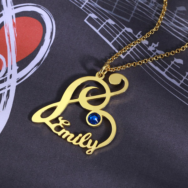 Treble Clef Music Note Name Necklace with Birthstone