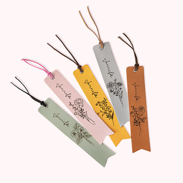 Personalized Birth Flower Leather Name Bookmark for Book Lover Reader Writer Students Friends Birthday Graduation Thank You Gift