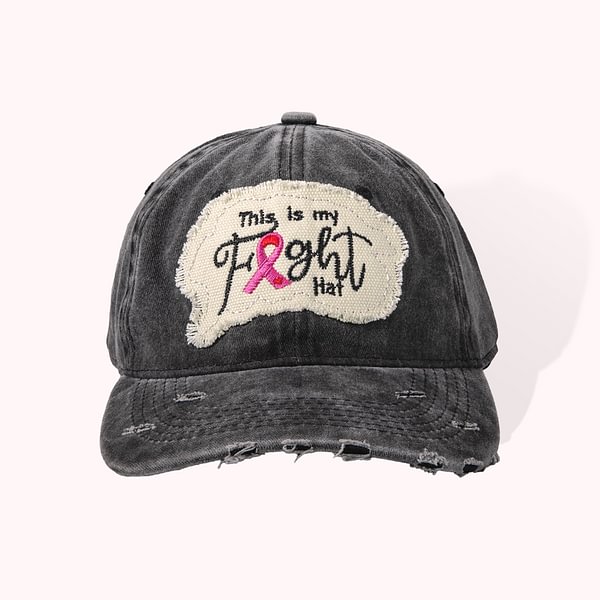 Personalized Pink Ribbon Breast Cancer Awareness Distressed Baseball Cap