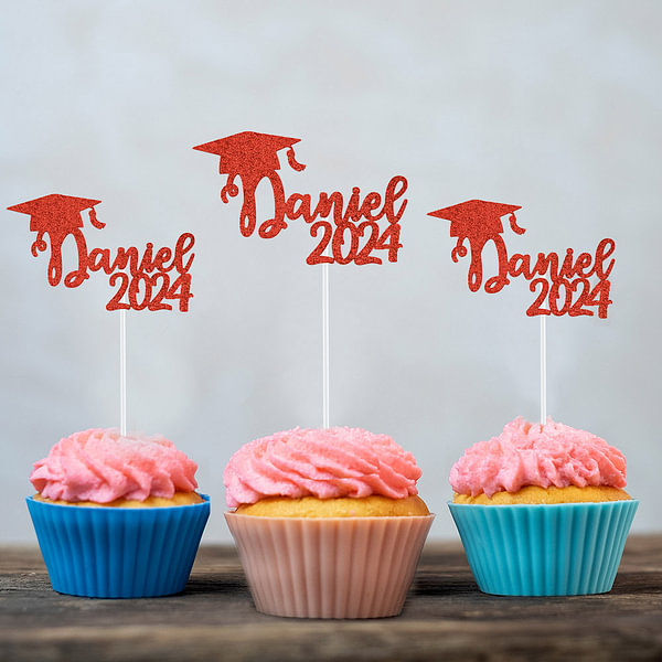 Personalized  Glitter Cupcake Topper with Name and Class of 2024 6 Pcs Graduation Party Decorations Favors for Graduates