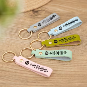 Scannable Music Code Keyring,Personalised Spotify Keychain,Birthday Gift for Music Lover,Leather Keychain for Her,Memorial Gift,Anniversary