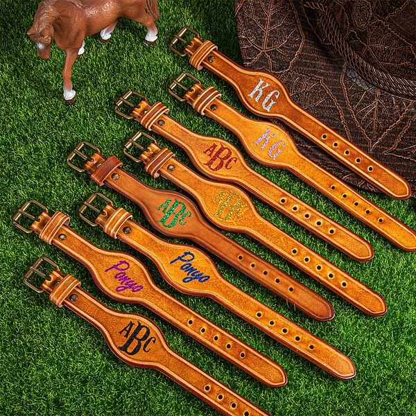 Personalized 2 Pcs Cowhide Leather Saddle Stirrup Hobbles with Glittering Monogram Name Birthday Horse Riding Gift for Horse Lovers