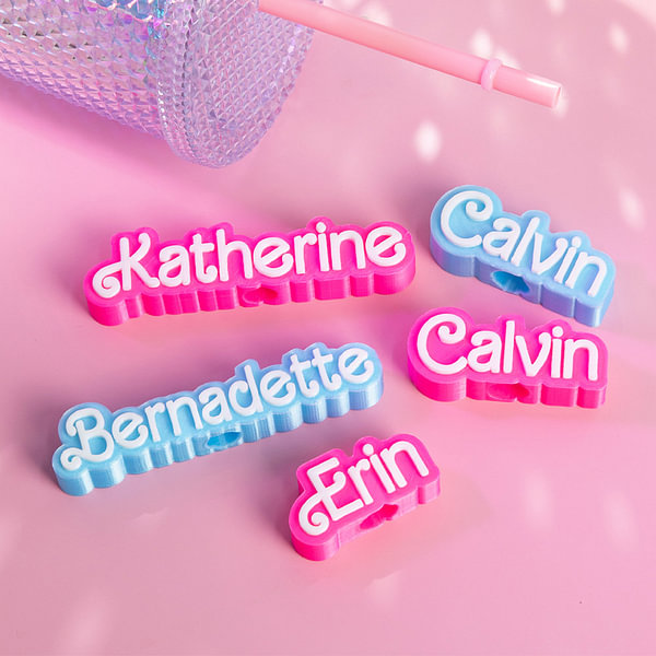 Personalized 3D Printed Name Straw Topper Pink Style Straw Decoration Fits for Stanley Tumbler Set of 2 Party Favors for Doll Fashion Lovers