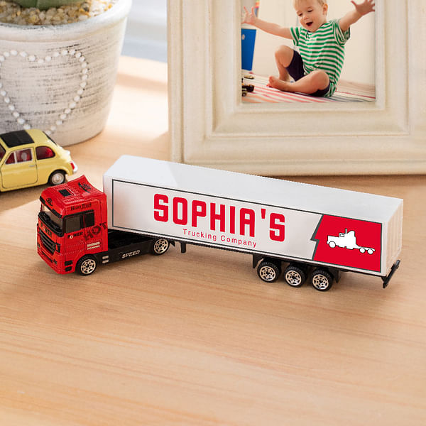 Personalized Toy Lorry Trailer Aluminium Alloy Model with Child's Name Birthday Christmas Children's Day Gift for Kids