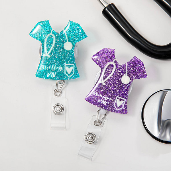 Personalized Glitter Sequin Acrylic Healthcare Badge Reel with Name Gift for Nurse or Doctor