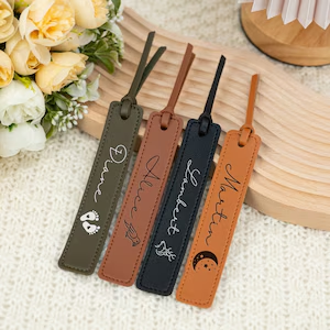 Personalized Leather Bookmark, Custom Bookmark with Name & Symbol, 3 Year Leather Anniversary, Gift for Reader, Back to School Gift,Birthday