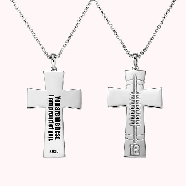 Engraved Cross Football Number Necklace