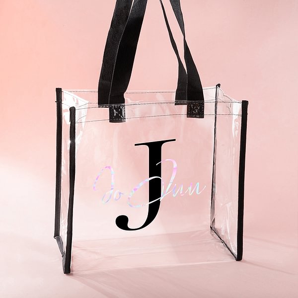 Personalized Clear Waterproof Name Initial Unisex Tote Bags Large Capacity Stadium Bags Birthday Christmas Gift for Friends