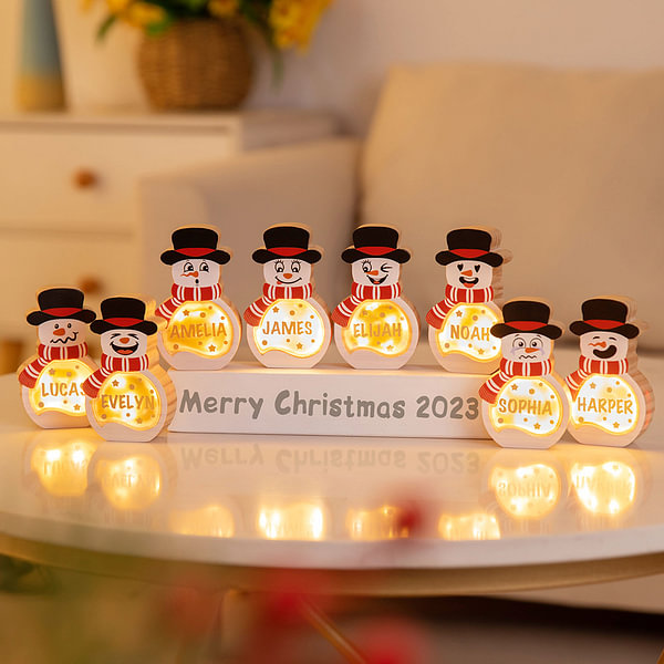 Personalized Snowman Wooden Decoration with LED Light Tabletop Winter Name Block Sign Holiday Party Supplies Christmas Gift for Family