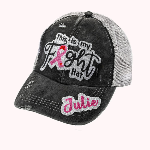 Personalized This is My Fight Hat Glitter Multi-color Ribbon Breast Cancer Baseball Cap Breast Cancer Chemo Care Gift for Her