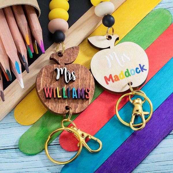 Personalized Wooden Apple Lanyard & Keychain