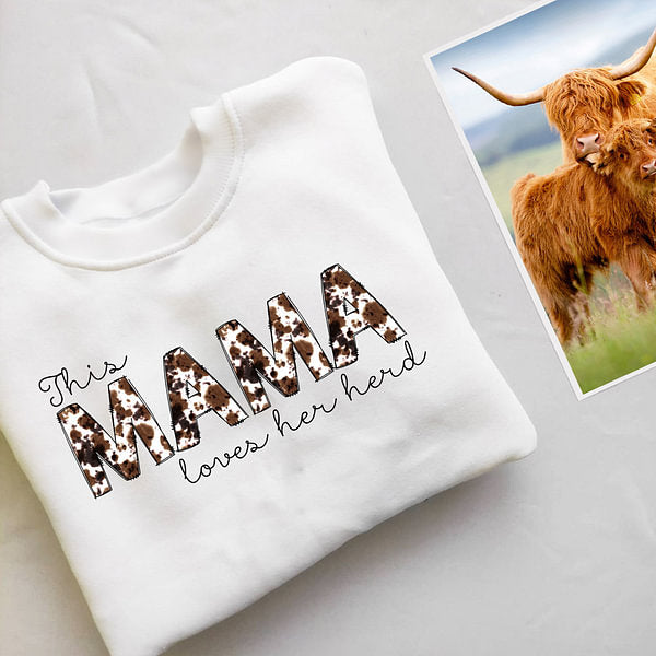 Personalized This Mama Loves Her Herd Highland Cow Sweatshirt Mother's Day Birthday Christmas Gift for Mom Grandma