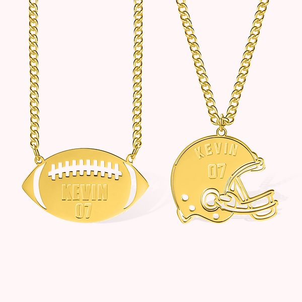 Personalized American Football or Helmet Pendant Necklace with Name and Number Gift for Sport Fan Football Lover