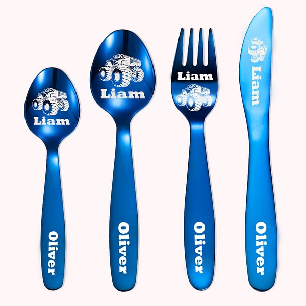 Personalized Monster Truck Theme Cutlery Set Gift for Kids