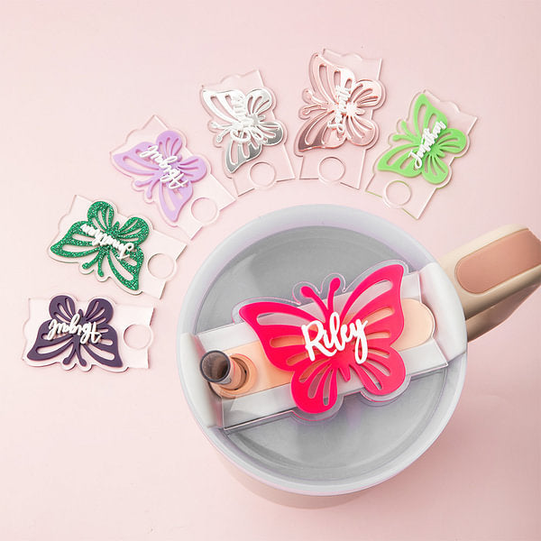 Personalized Multicolor 3D Acrylic Butterfly Tumbler Name Tag Lid Topper for 20oz to 40oz Stanley Tumbler Birthday Gift for Her