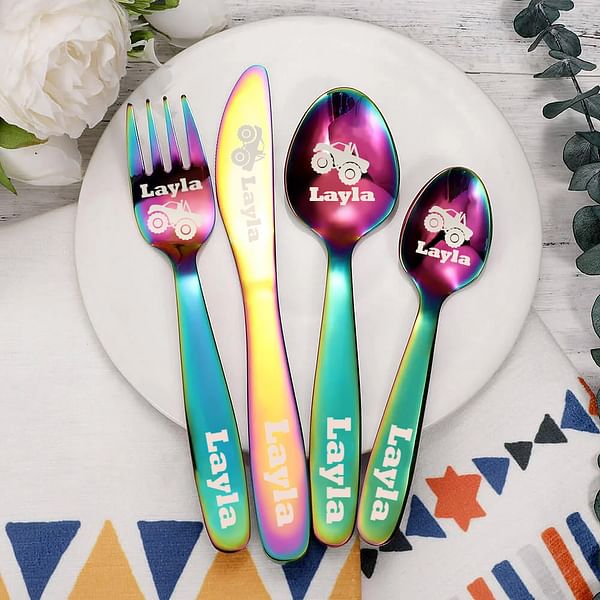 Personalized Monster Truck Theme Cutlery Set Gift for Kids