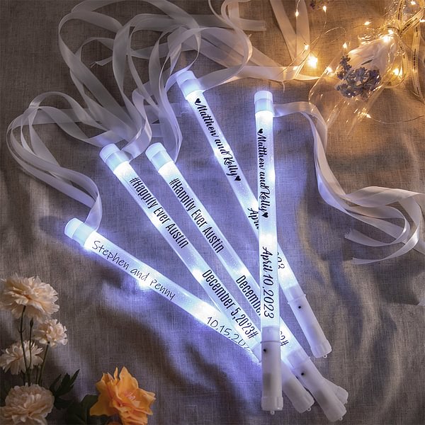 Personalized 5pcs Light Up LED Stick Wedding Wands with Ribbon Lights Wedding Party Favor