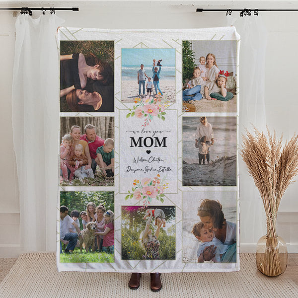 Personalized We Love You Mom Photo College Fleece Sherpa Blanket with 8 Photos Birthday Gift Mother's Day Gift for Mom