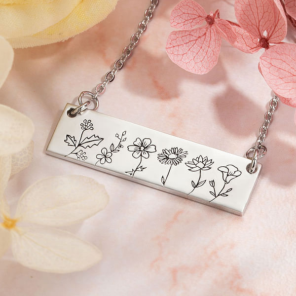 Birth Month Flower Mother's Family Bar Necklace