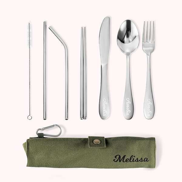 Customized Portable Travel Camping Utensils Cutlery Set with Case Stainless Steel