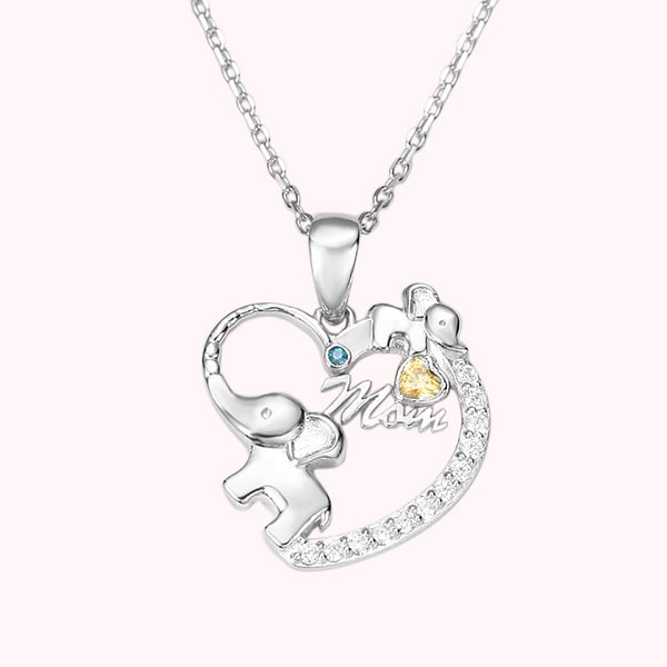 Forever Heart Mother Daughter Elephant Necklace with Birthstone