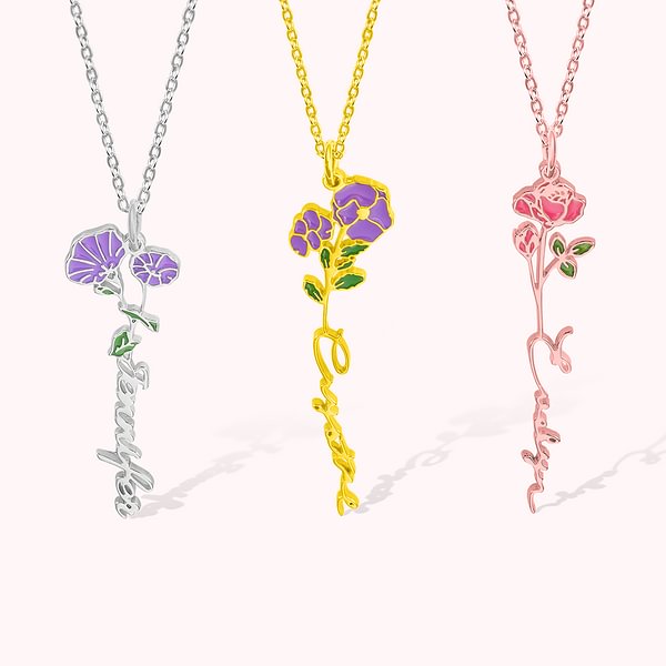 Custom Birth Flower Name Necklace for Her Birthday Wedding Gift Jewelry Name Chain Gift for Women