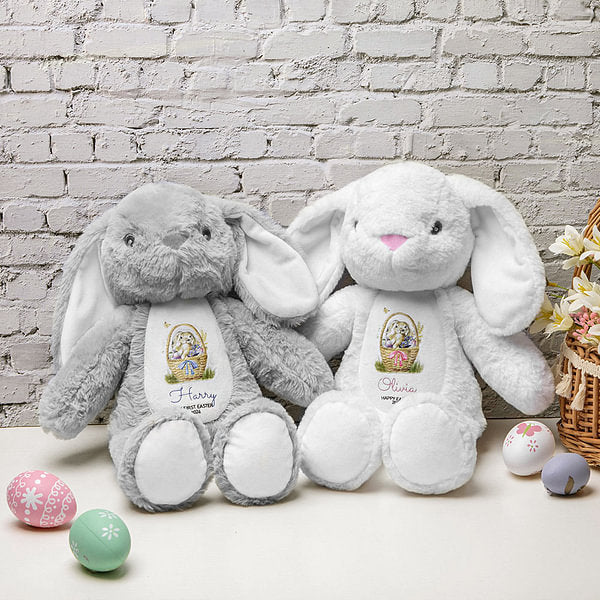 Personalized My First Easter Cute Plush Bunny Toy with Name and Year Huggable Washable Easter Gift for Kids