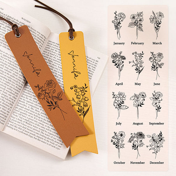 Personalized Birth Flower Leather Name Bookmark for Book Lover Reader Writer Students Friends Birthday Graduation Thank You Gift