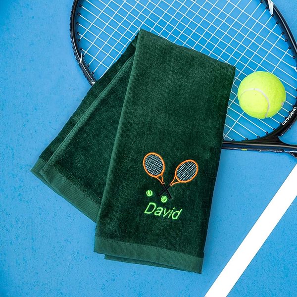 Personalized Embroidered Sport Tennis Name Towel with Tennis Racket Gift for Tennis Player Coach Tennis Lovers