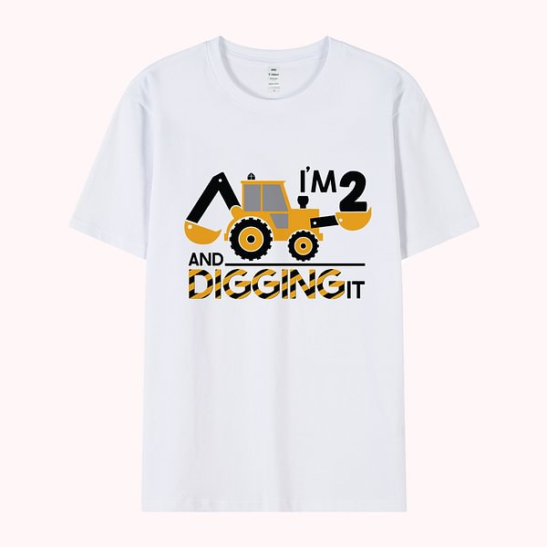 Personalized I'm 2 and Digging It Construction Vehicle Boy T-Shirt