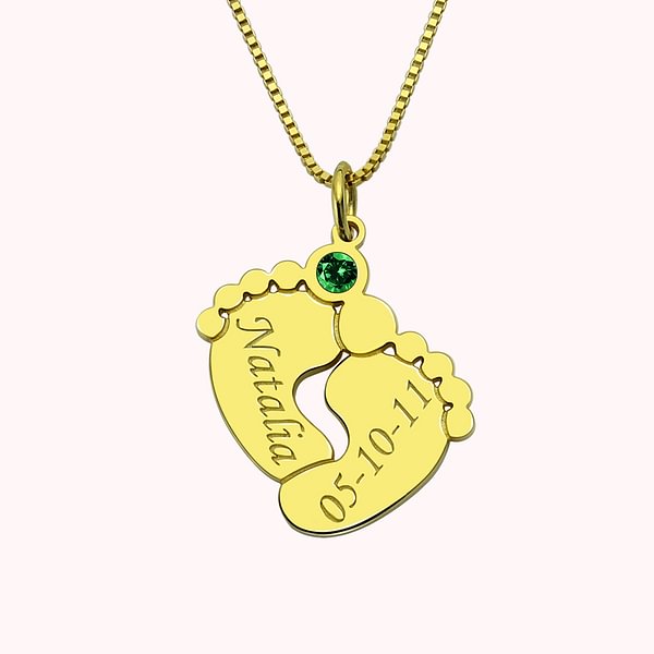 Feet Necklace with Baby's Birthstone and Name | Callie