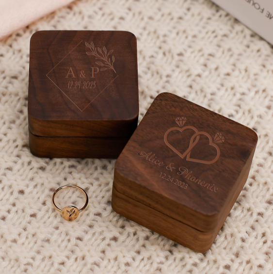 Wooden Proposal Ring Box, Customized Wooden Double Ring Box, Engraved Ring Box, Wedding Proposal Ring Box, Wedding Anniversary, Ring Bearer