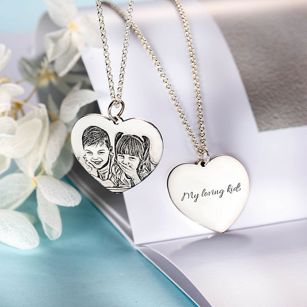 Engraved Heart Photo Necklace