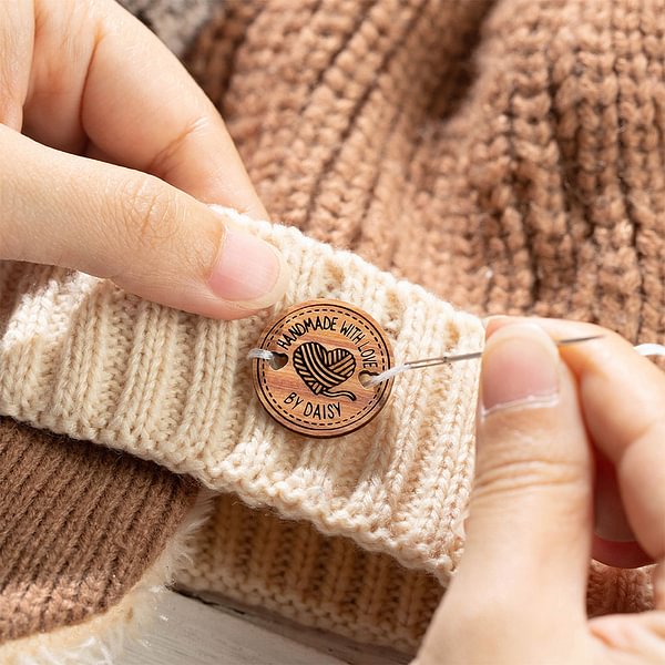 Personalized Handmade with Love Wooden Buttons Set of 10 Clothing Labels Gift for Mother Grandma Knitting Crocheting Lovers